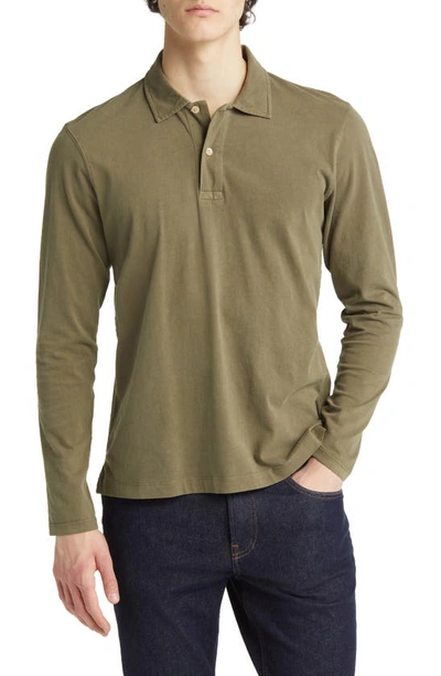 Buck Mason Sueded Long Sleeve Cotton Polo In Sage