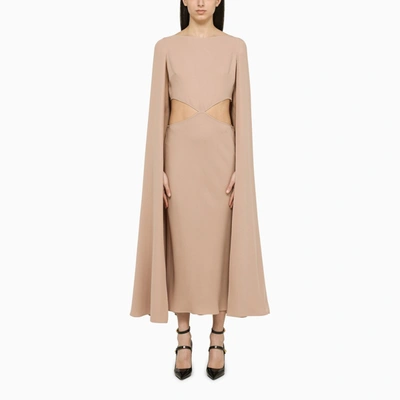 Valentino Cape-effect Cutout Silk Midi Dress In Beige