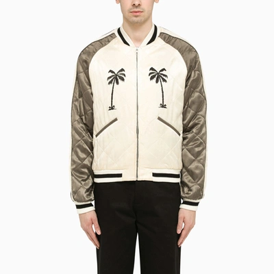 Palm Angels Upside Down Palm Tree-embroidered Bomber Jacket In Beige