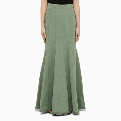 Max Mara Trudy Frayed Cotton Drill Long Skirt In Pistachio