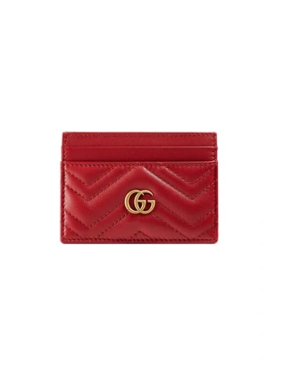 Gucci Gg Marmont Quilted Leather Cardholder In Red