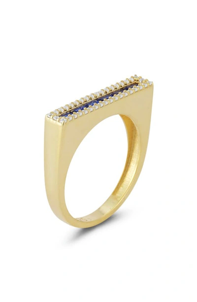 Sphera Milano 14k Gold Plated Sterling Silver & Cz Bar Ring