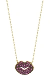 Sphera Milano 14k Yellow Gold Plated Sterling Silver & Cz Lips Pendant Necklace In Gold