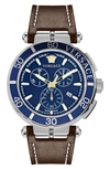 VERSACE GRECA CHRONOGRAPH LEATHER STRAP WATCH, 45MM