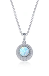 Lafonn Simulated Diamond Halo & Simulated Opal Pendant Necklace In White
