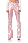 Edikted Luna Faux Leather Flare Leg Pants In Metallic Pink