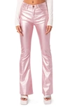 Edikted Luna Faux Leather Flare Leg Pants In Metallic-pink