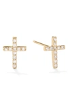 LANA FLAWLESS MINI CROSS DIAMOND STUD EARRINGS