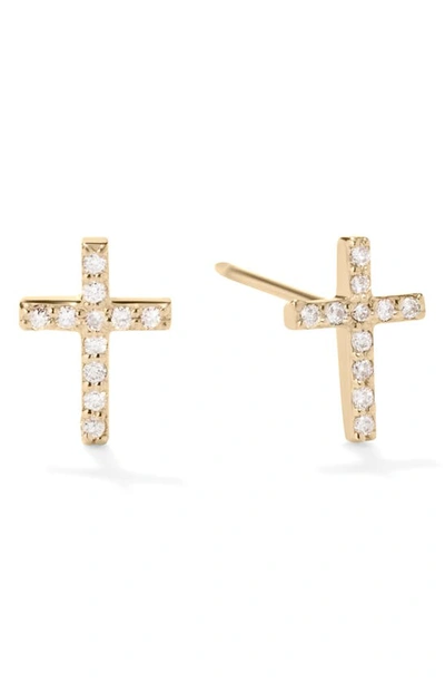 Lana 14k Yellow Gold Flawless Mini Cross Stud Earrings With Diamonds