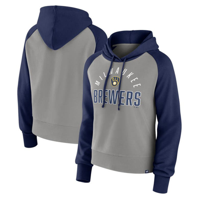 Fanatics Women's  Navy, Gray Milwaukee Brewers Pop Fly Pullover Hoodie In Navy,gray