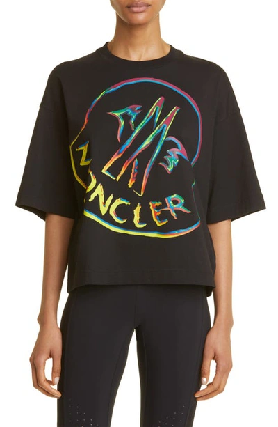 Moncler Oversize Logo Cotton Graphic Tee In Black
