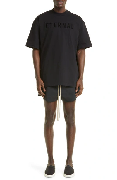 Fear Of God Logo-flocked Cotton-jersey T-shirt In Black