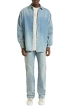 Fear Of God Blue Shirt With Classic Collar And Logo Patch On The Back In 5 Year Indigo