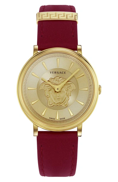 Versace Women's V-circle Medusa Goldtone Stainless Steel & Leather Strap Watch In Yellow Gold