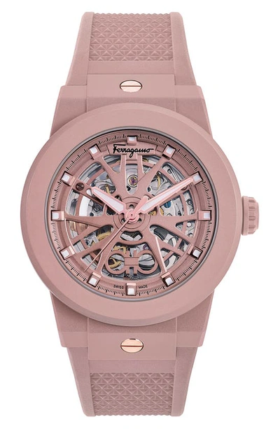 Ferragamo F-80 Skeleton Ecoceramic Automatic Watch In Brown