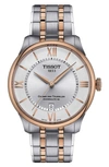 Tissot Chemin Des Tourelles Powermatic 80 Bracelet Watch, 39mm In Grey/ Rose Gold