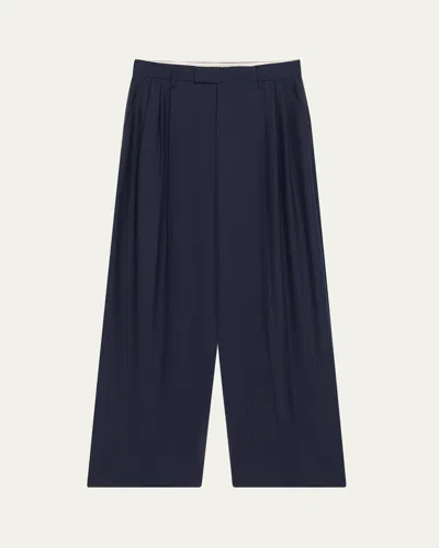 6397 3-pleat Wool Trousers In Navy