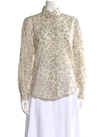 Pre-owned 6397 Animal Print Long Sleeve Button-up Top In Neutral