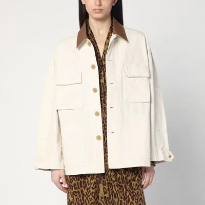 6397 Contrast-collar Denim Jacket In Neutral