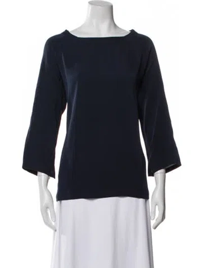 Pre-owned 6397 Bateau Neckline Three-quarter Sleeve Top In Blue