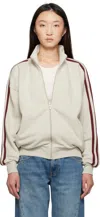 6397 Beige & Burgundy Fleecy Track Zip Up Sweatshirt In Gray