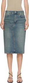 6397 Blue Faded Denim Midi Skirt In Blue
