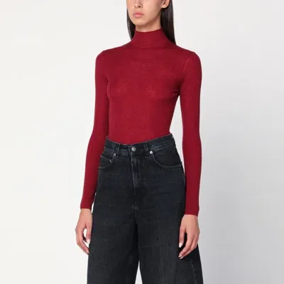 6397 Bordeaux Semi-sheer Turtleneck In Red