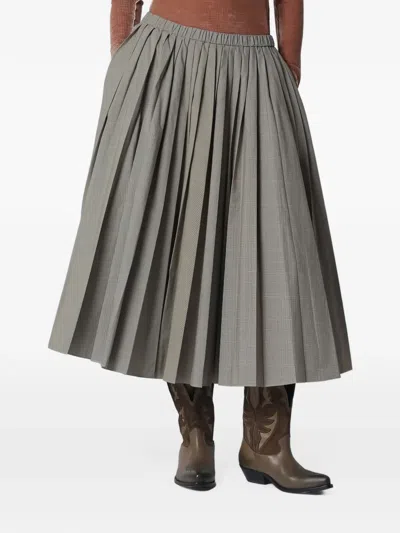 6397 Checked Pleated Midi Skirt In Multi