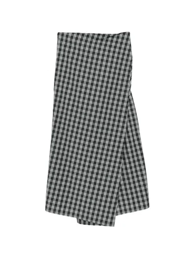 6397 체크 패턴 비대칭 랩 스커트 In White