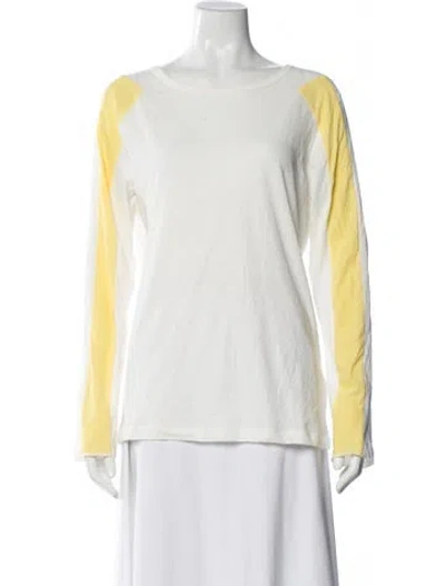 Pre-owned 6397 Colorblock Pattern Crew Neck Top In White