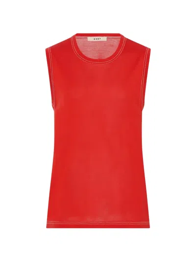 6397 Contrast Crewneck Top In Red