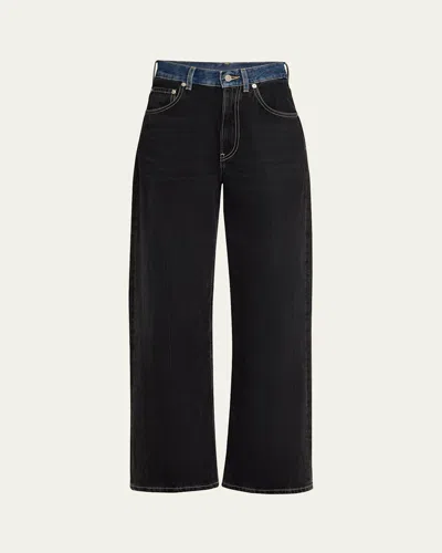 6397 Contrast Waistband Wide-leg Jeans In Rugged Od Black