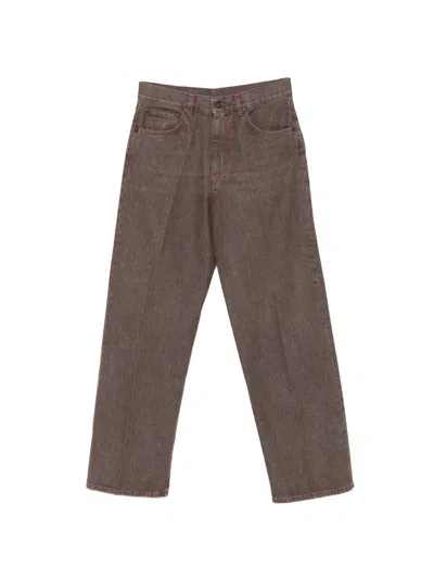 6397 Contrast-stitch Straight-leg Jeans In Brown