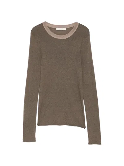 6397 Contrast-trim Fine-knit Sweater In Brown