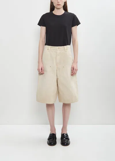 6397 Cotton Denim Double Knee Shorts In Brown
