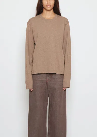 6397 Coverstitch Long-sleeve Cotton Tee In Brown