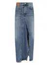 6397 Denim Split-front Midi Skirt In Blue