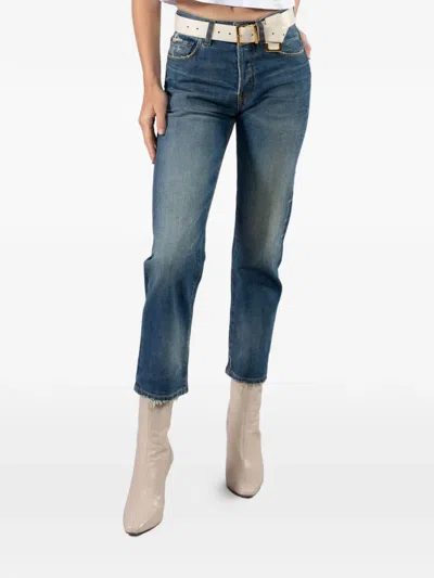 6397 Distressed Frayed Jeans In Blue