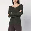 6397 Double-v Military Green Sweater In Green