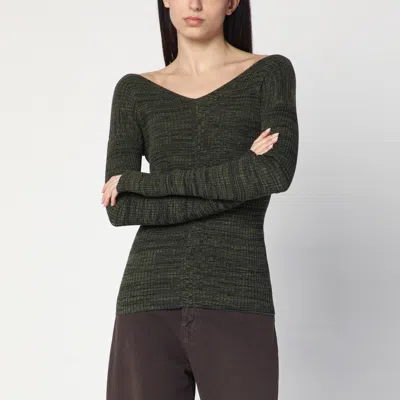 6397 Double-v Military Green Sweater In Black