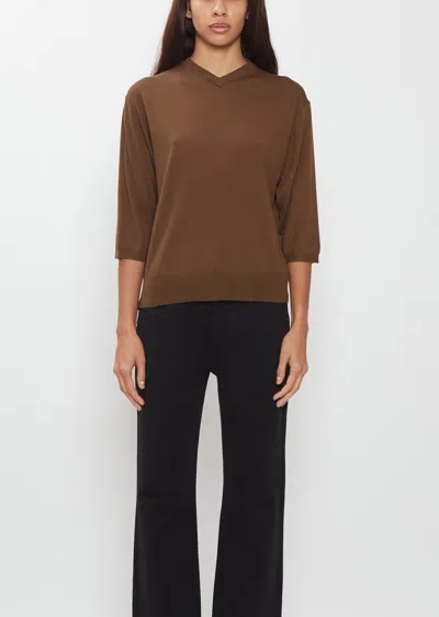 6397 Elbow V-neck Merino Wool Top In Brown