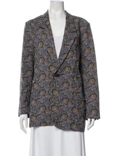 Pre-owned 6397 Floral Print Blazer In Blue