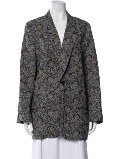 Pre-owned 6397 Floral Print Blazer In Blue