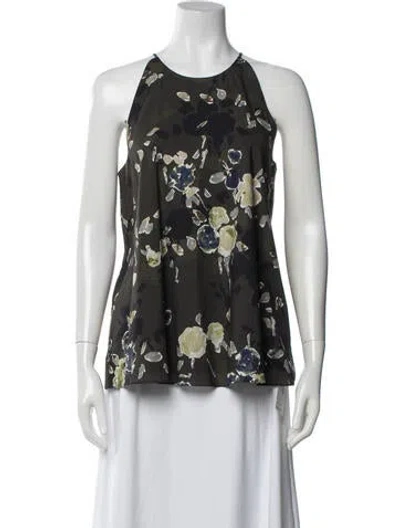 Pre-owned 6397 Floral Print Halterneck Top In Green