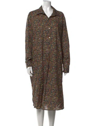 Pre-owned 6397 Floral Print Long Dress In Green