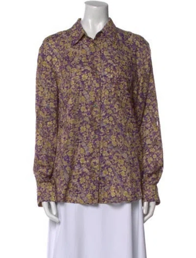 Pre-owned 6397 Floral Print Long Sleeve Blouse In Purple