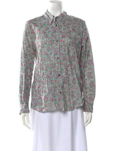 Pre-owned 6397 Floral Print Long Sleeve Button-up Top In Multi