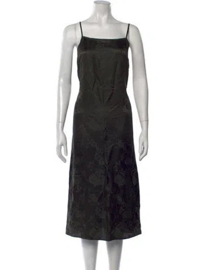 Pre-owned 6397 Floral Print Midi Length Dress In Green