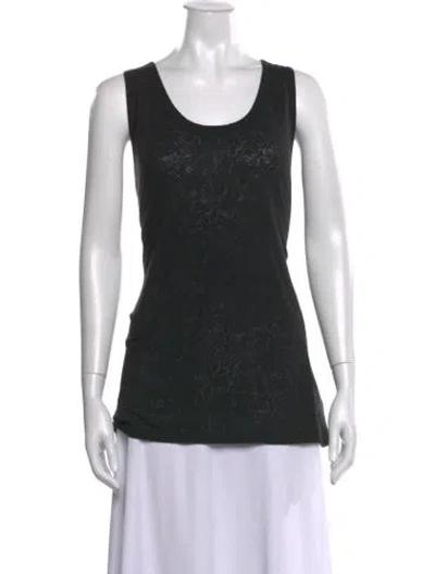 Pre-owned 6397 Floral Print Scoop Neck Top In Black