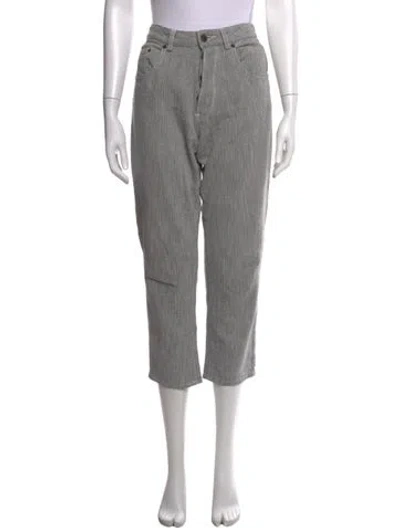 Pre-owned 6397 Houndstooth Print Straight Leg Pants In White